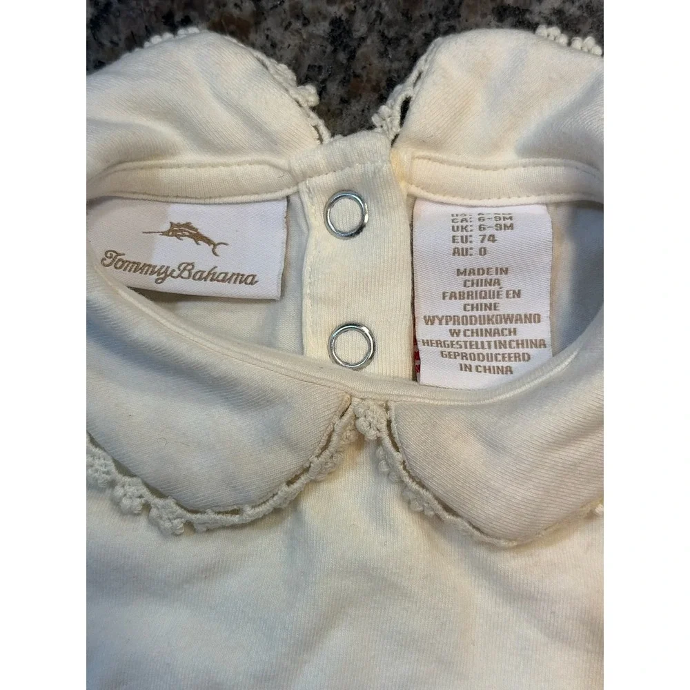 Tommy Bahama Baby Girls Cream Peter Pan Collar Lace Trim Bodysuit 6-9 Months